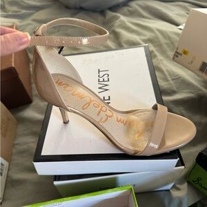 Sam Edelman Nude Patent Ankle-Strap Heel